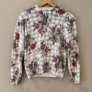 2 Vintage Cottage Sweater Silk Angora Floral Needlepoint Hearts Patchwork‎ S/M